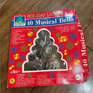 Vintage 30 musical bells flashing Christmas holiday String lights W/ Box Songs